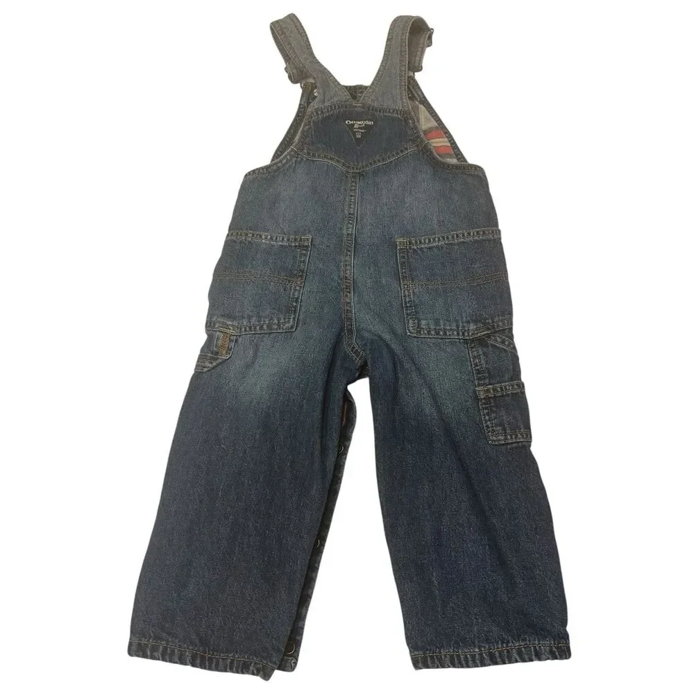 Toddler Denim Overalls 24M Flannel Lined Carpenter Y2K Workwear OshKosh Cute